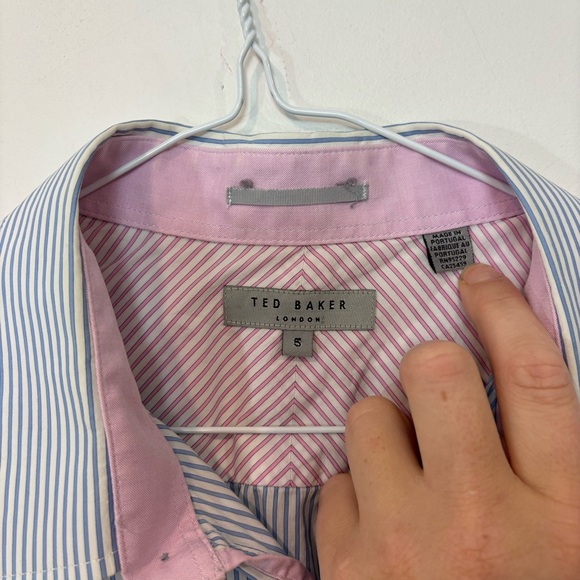 Ted Baker Mens Cotton Blue Striped Shirt Classic Buttons Up Shirt sz 5 or L - Picture 3 of 11
